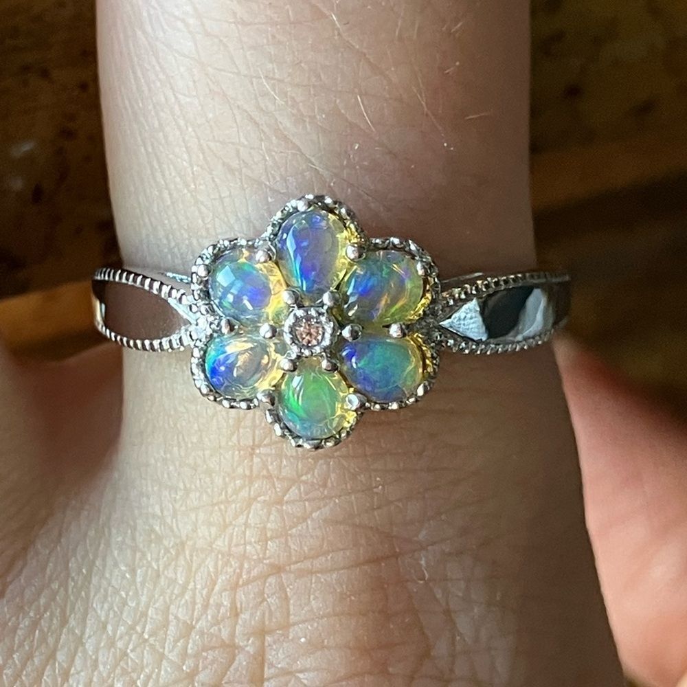 Natural Ethiopian Opal Sterling Silver Ring Size 10